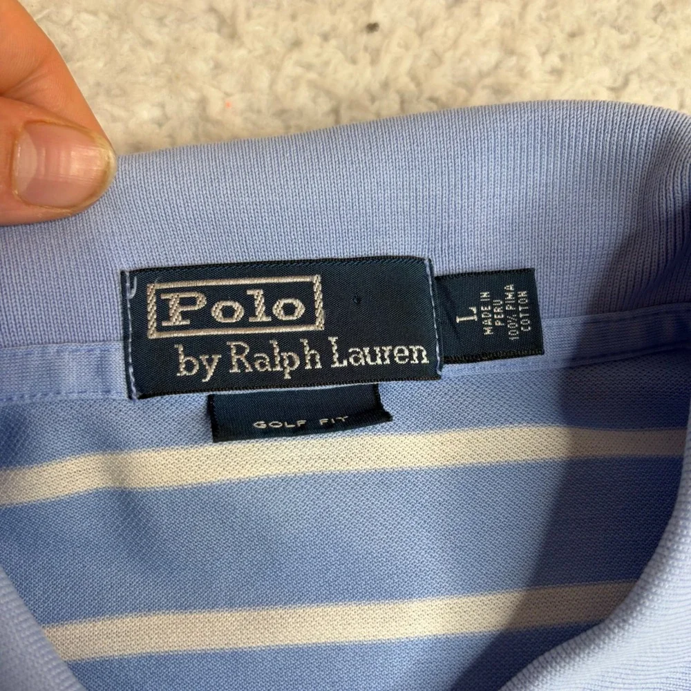 Polo Ralph Lauren Golf Shirt Mens Large Blue White Striped Pima Cotton Polo L